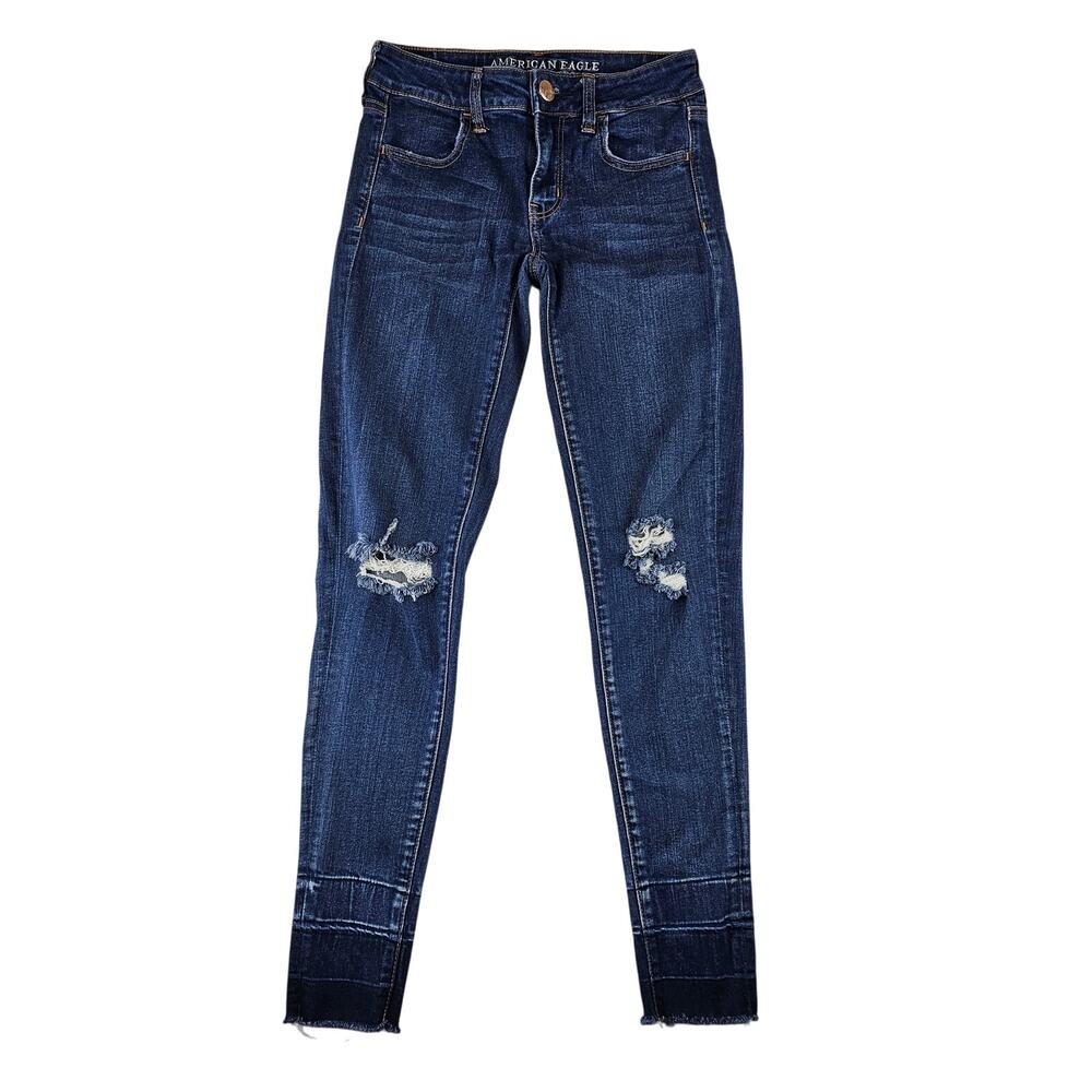 American Eagle Jeans Size 2 Womens Super Stretch Jegging Distressed Raw Hem